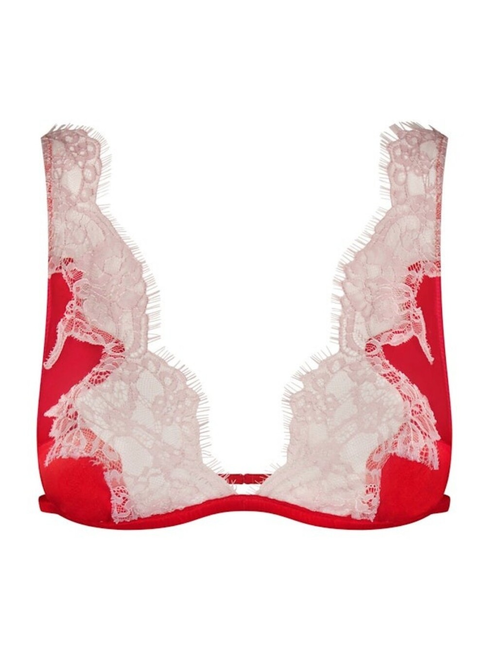 NWT SKIMS Silk Lace Plunge Bralette Ruby Contrast XXS
